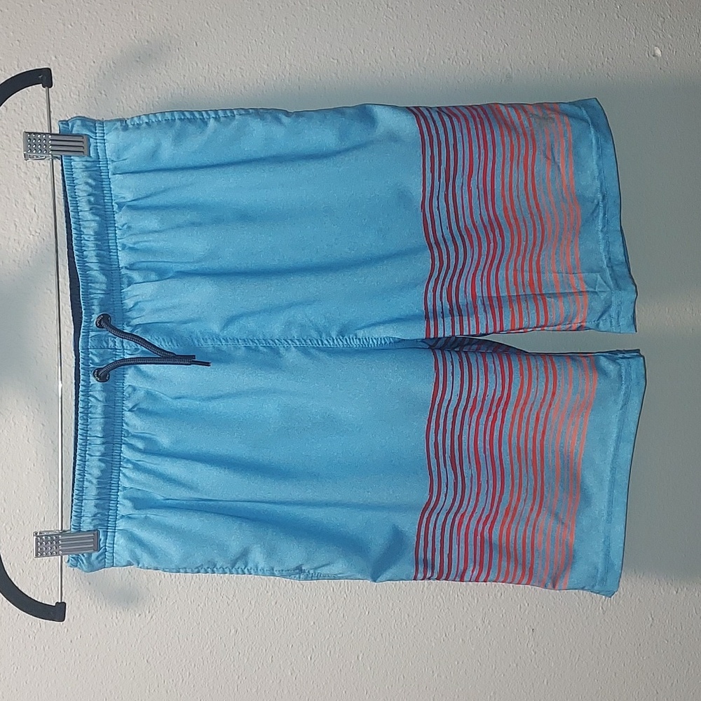 Spyder Blue Red Orange Striped Swim Trunks Shorts Boys Size L (14/16)
